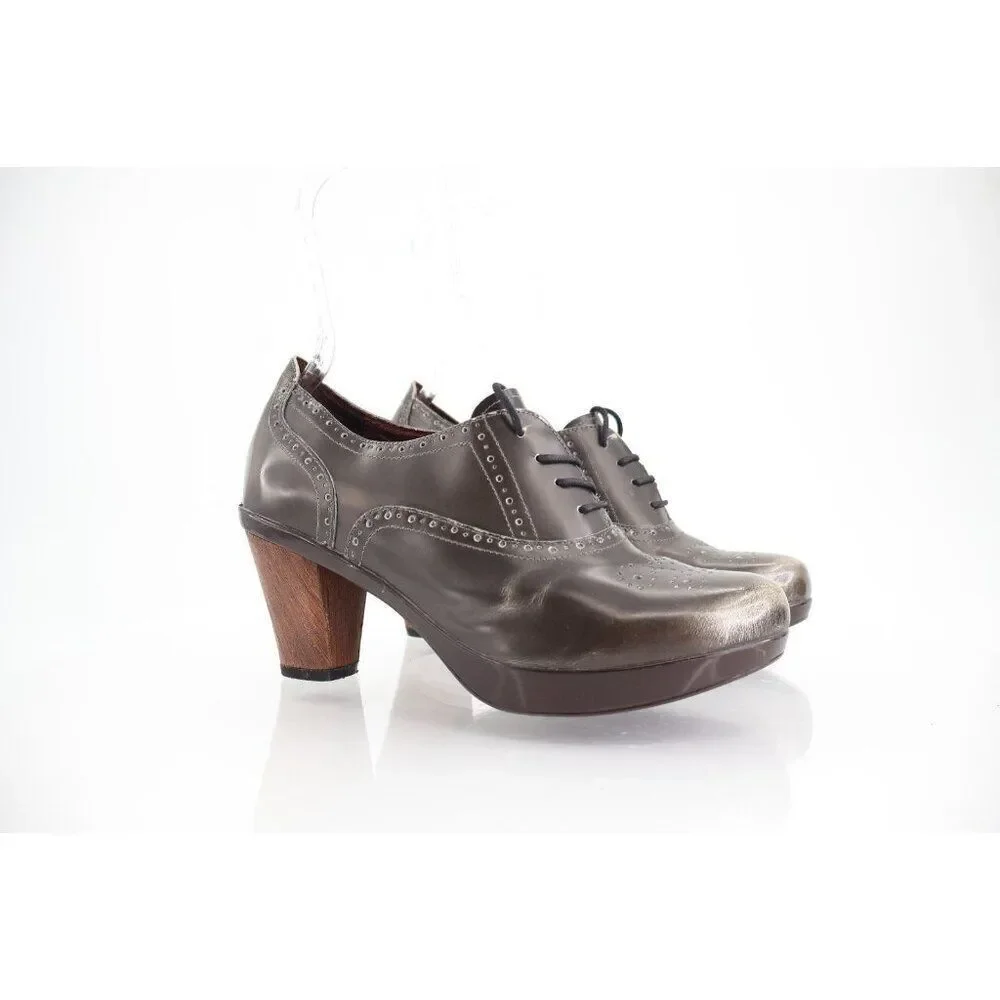 Sanita Betsey Oxford Pump Women's Size 40 9 Grey Patent Block Heel Lace Up Retro